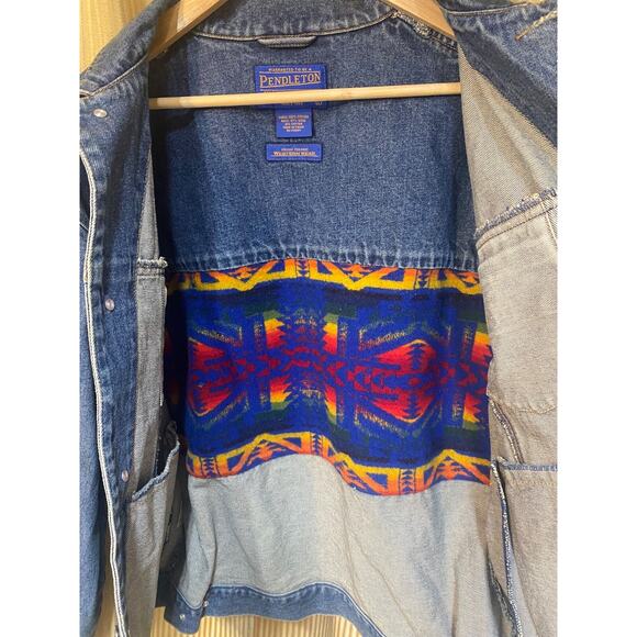 Pendleton High Grade Western Wear Wool Panel Aztec Denim Jacket Large - Picture 2 of 10